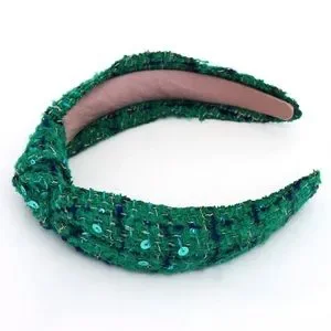 Luxe Boutique | New! ✨ Emerald Green & Blue Tweed Weave & Sequin Fabric Headband Green Crystal Velvet Headband for Girls main image 4